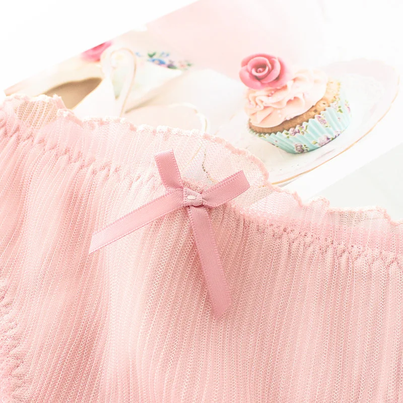 Женское нижнее белье из хлопка с кружевной отделкой и бантом wateheart голубое