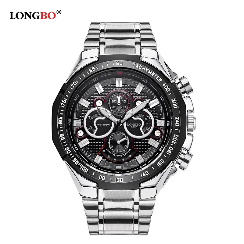 

Longbo Longbo Three Eyes Steel Band Men's Watch Sports and Leisure Large Dial Waterproof Quartz Watch