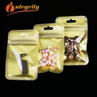 Самозакрывающийся пластиковый пакет для хранения на молнии, 7 х11 см, золотистыйсеребристый, с отверстием для подвешивания, 100 шт.лот