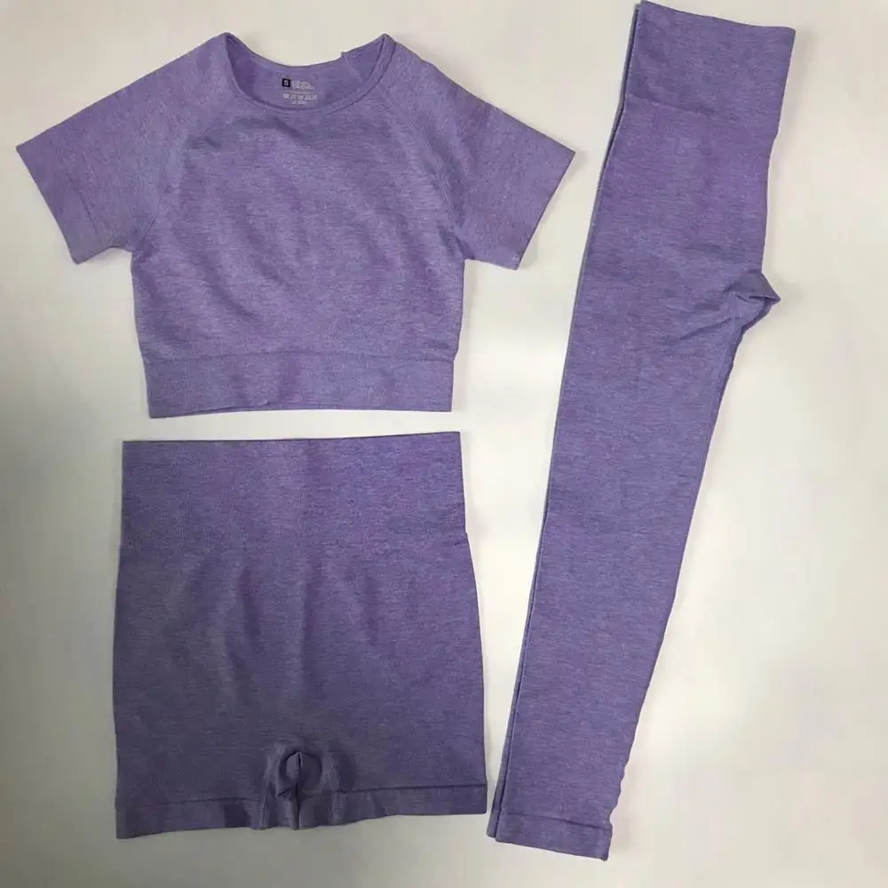 

3Pcs/set Seamless Yoga Set Women GYM Set Short Sleeve Crop Tops + Running Shorts Sports Wear Gym Leggings Workout Sport Clothing