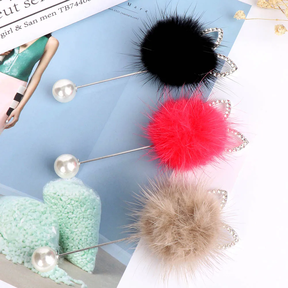 Милые кроличьи ушки натуральный мех норки Мех Брошь из шариков шпильки для