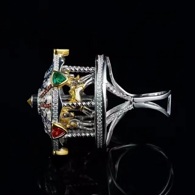Designer Fashion 925 Sterling Silver Jewelry 3A Cubic Zirconia Party Ring Merry-go-round design for women | Украшения и