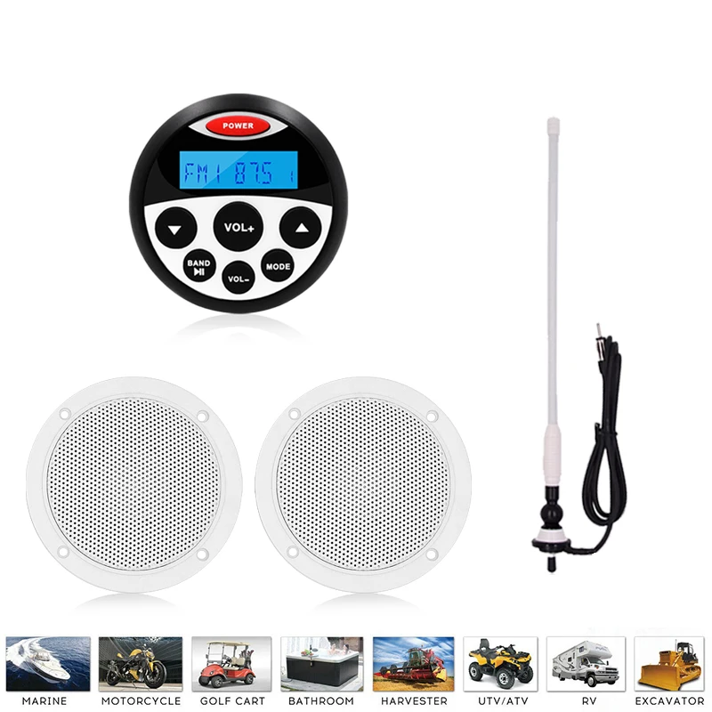 Bluetooth стерео аудио Системы морской радио + 2 Way 4 дюймовый Водонепроницаемый