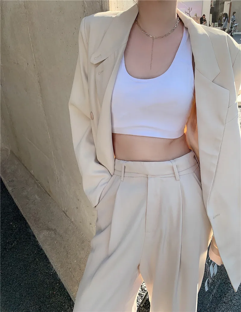 

2 Piece Set Women Blazer Jacket Ensemble Casual Wide Leg Straight Pant Suit Ensemble Female Clothing Trousers Sets
