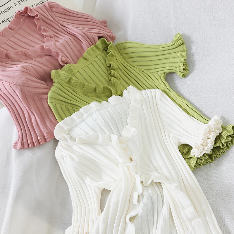 Женский трикотажный кардиган 6 ти цветов повседневный однобортный вязаный с V