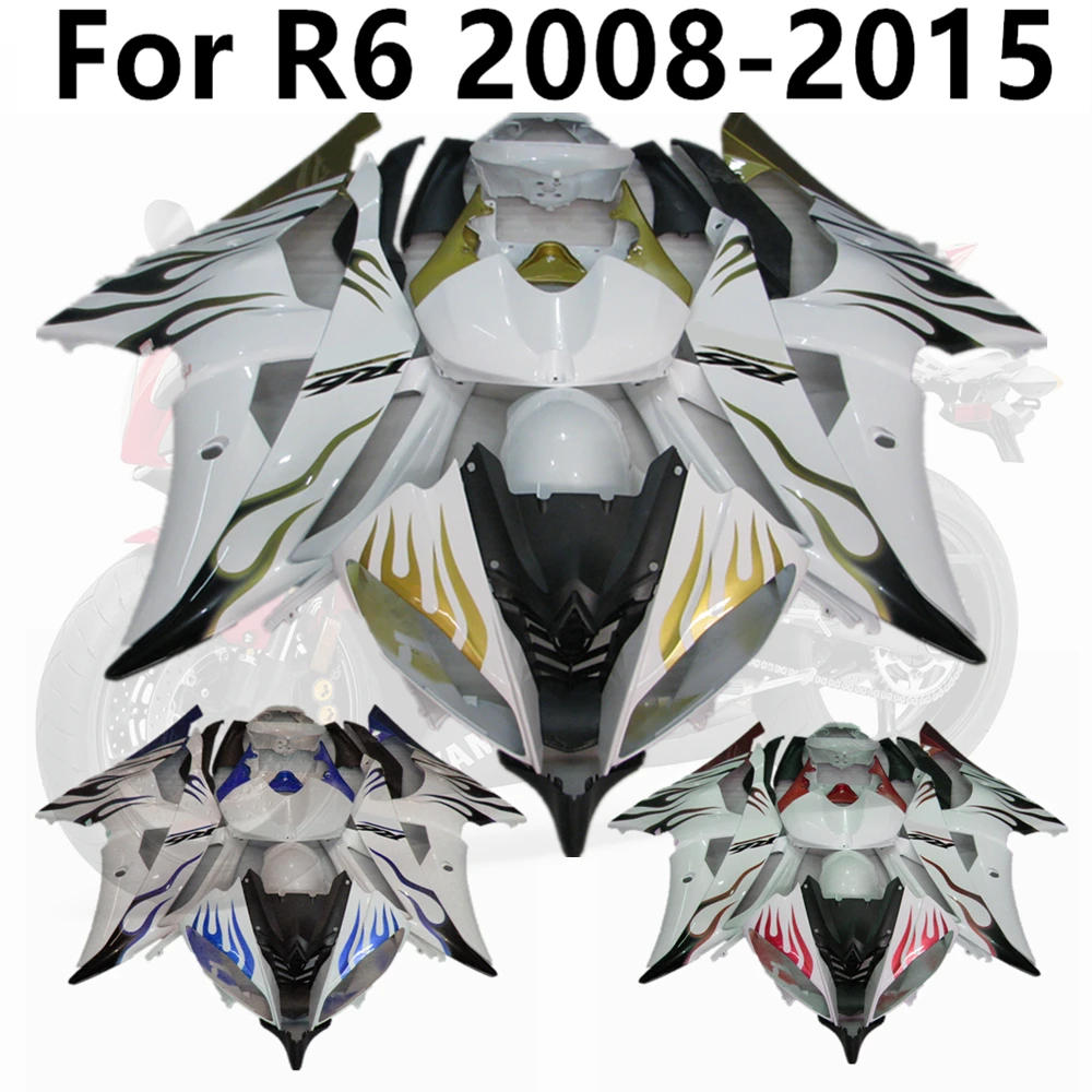 

Yellow White Flame Motorcycle for YAMAHA YZF600 08-09-10-11-12-13-14-15 ABS R6 2008-2015 Full Fairing Kit
