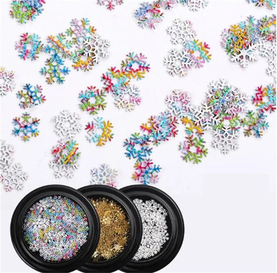 

1 Box Christmas Gold Glitter Nail Art Snowflake Flakes Slice Sequins Mixed Decals DIY 3D Manicure Decorations