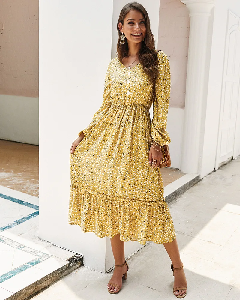 Женское платье миди с длинным рукавом TEELYNN винтажное хлопковое пляжное в