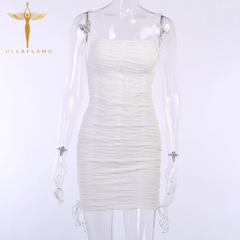 

Commuter Sling Sleeveless Women's Mini Dresses Sexy Slim Lace-Up Female Pullover Dress Harajuku Casual Backless Pleated Dress