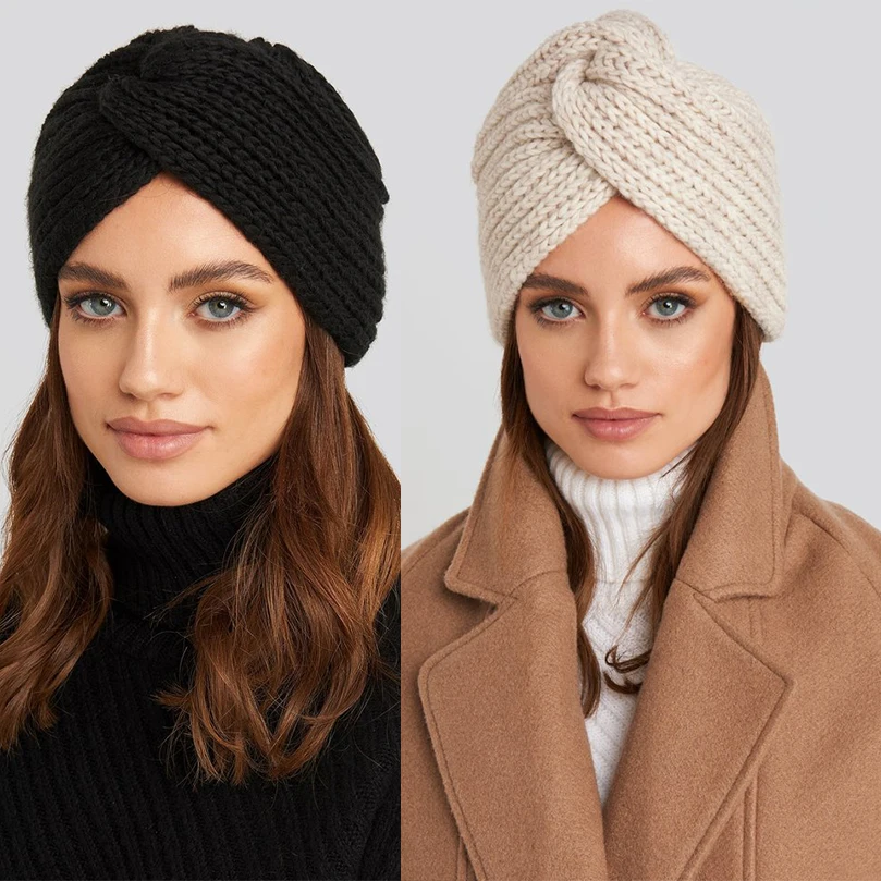 Женская шапка AWAYTR теплая вязаная в богемном стиле на зиму и осень модные мягкие