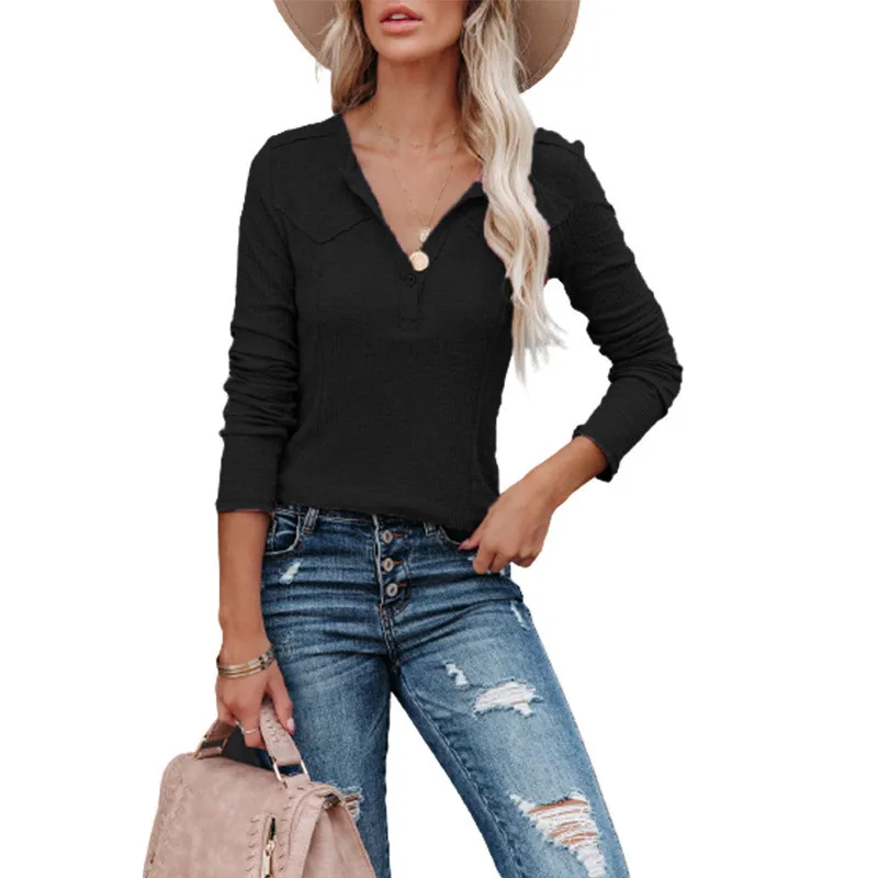 Блузка Женская Осенняя Повседневная с длинным рукавом и V-образным вырезом |
