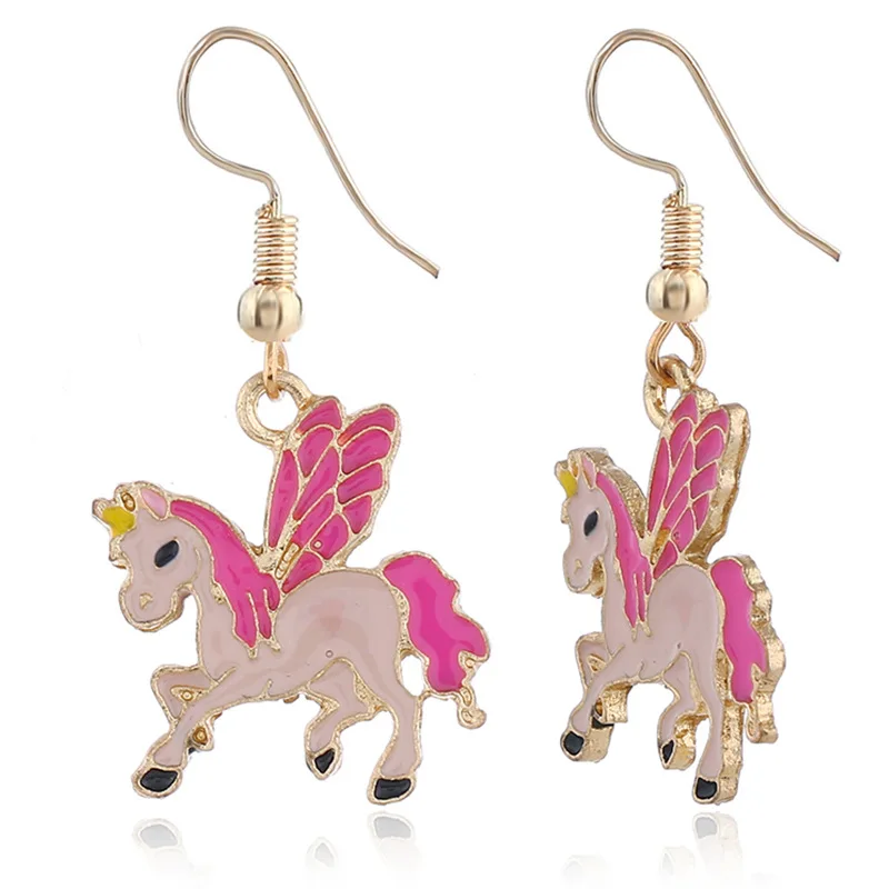 Skute European and American Style Fresh Colorful Unicorn Dangle Earrings for Women Cute Drip Oil Heavenly Horse Jewelry | Украшения и