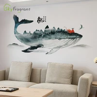 creative chinese style ink whale sticker decoration bedroom living room tv sofa background wall stickers wallpaper self adhesive