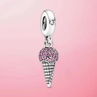 new s925 sterling silver pave ice cream cone dangle charm beads fit original europe bracelet necklace 2021 diy fine jewelry gift