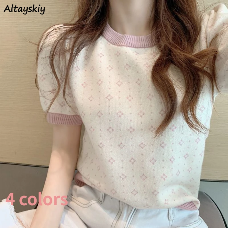 

T-shirts Women Print 4 Colors Cropped Retro Ulzzang Summer College Sweet Ladies Y2K Holiday Leisure Hot Sale Fashion Design New
