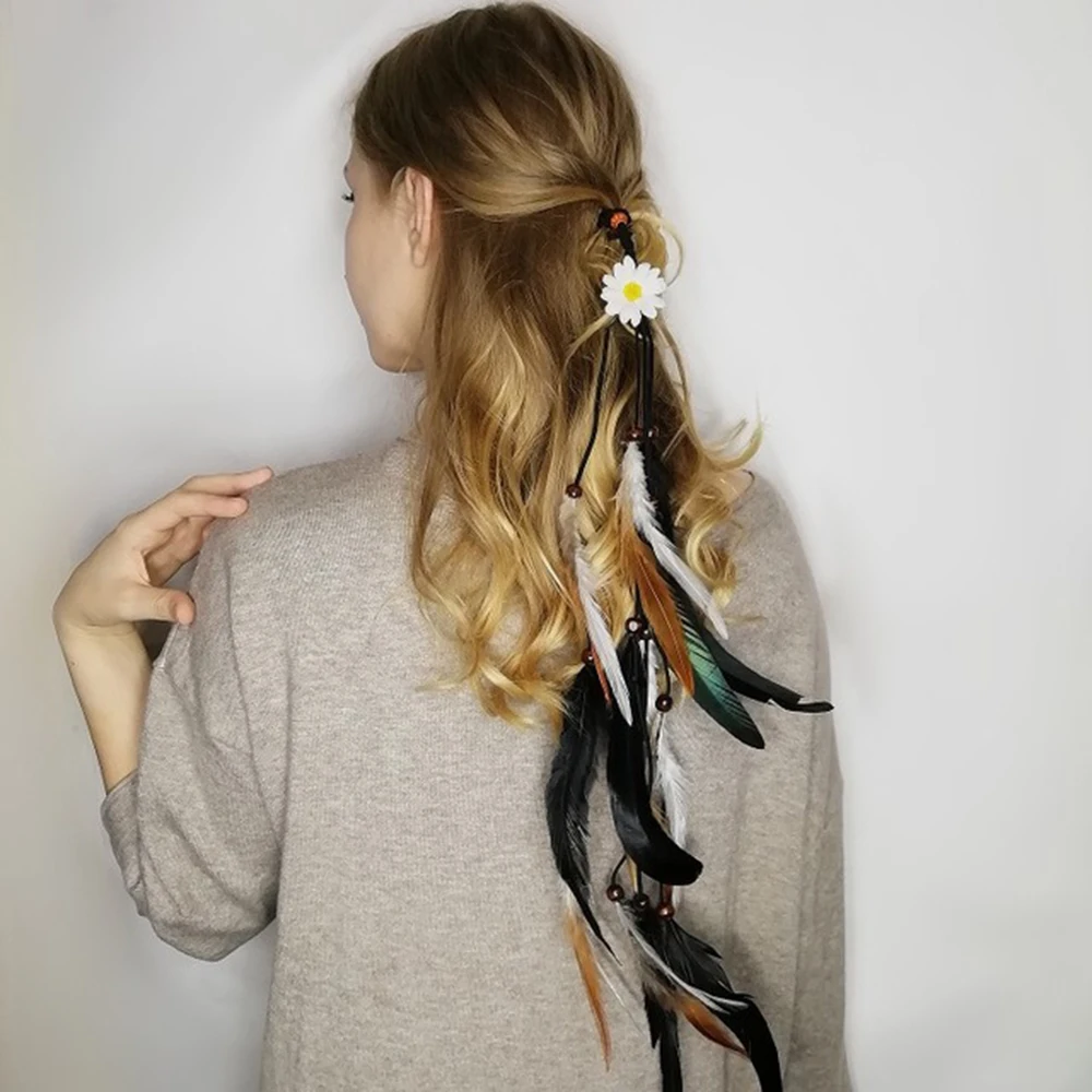 Haimeikang Bohemian Elastic Hair Bands Girl Feather Headband Headpiece Weaving Accessories Rope Gum Rubber Band |