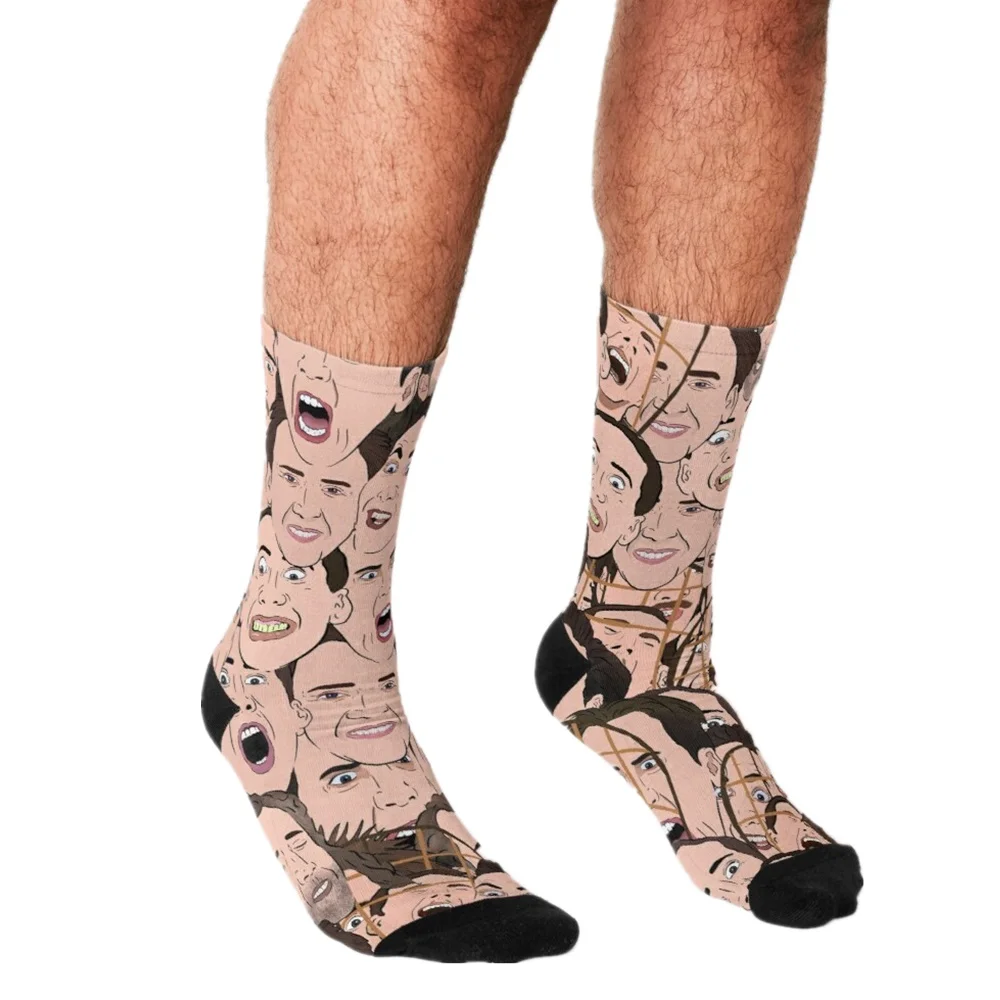 

2021 Funny Men's socks Nicolas Cage All Over Pattern Printed hip hop Men Happy Socks cute boys street style Crazy Socks for men