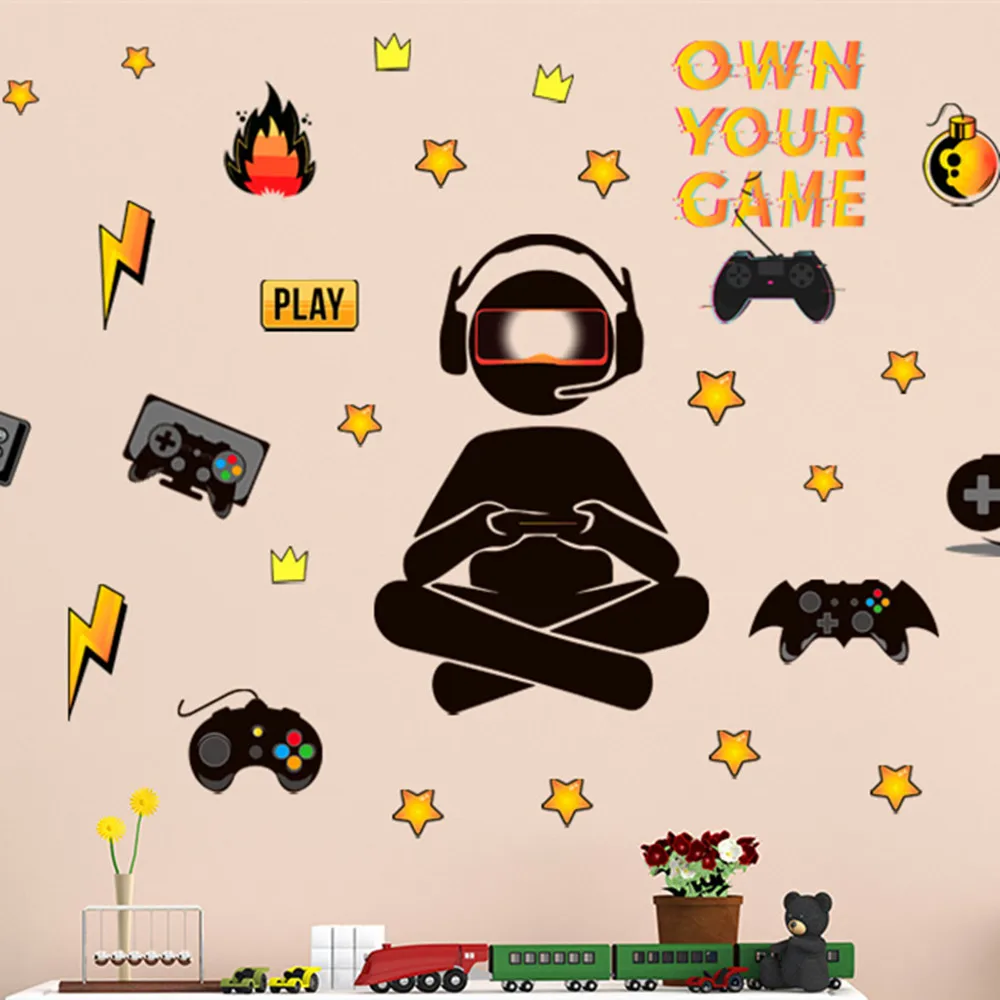 

Carved Gamer Vinyl Wall Sticker Game Room for Kids Room Decoration Wall Murals Boys Bedroom Decor Gaming Poster Wallpaper