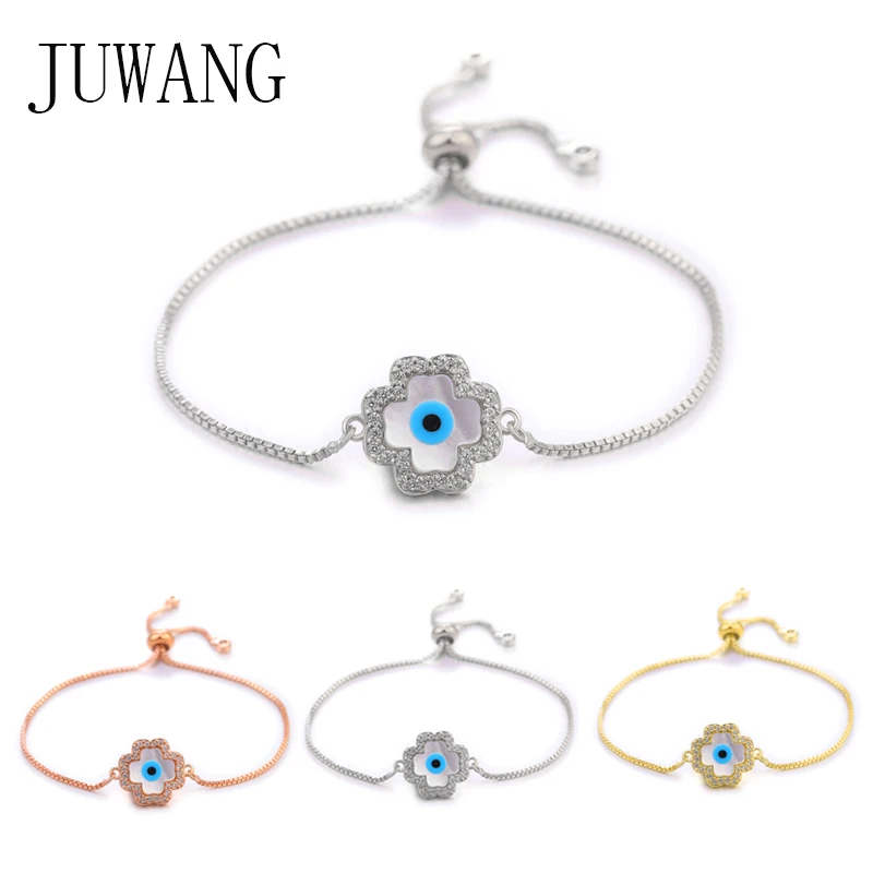 

JUWANG 18 Kinds New Fashion Handmade DIY Bracelet Jewelry Cubic Zirconia Evil Eye Charm Adjustable Chain Bracelets For Women