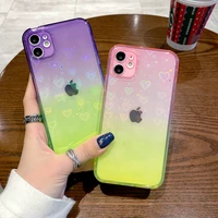 fashion gradient laser love heart leaf pattern phone case for iphone 13 11 12 pro max x xs xr 7 8 plus se 2020 clear soft cover