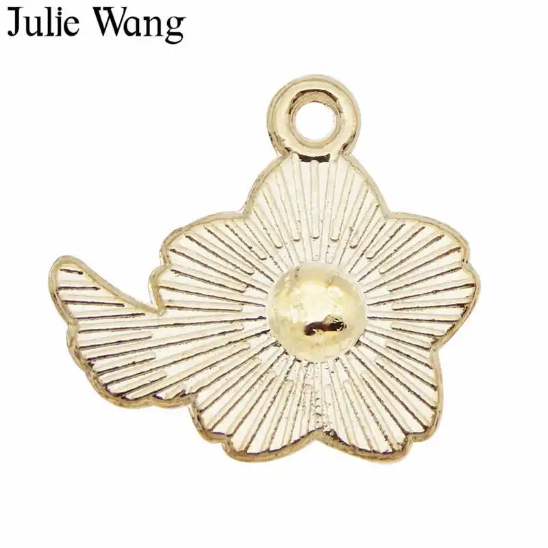 Julie Wang 10 шт. эмалевые розовые цветы крыло шармы с Стразы золотое искусственное