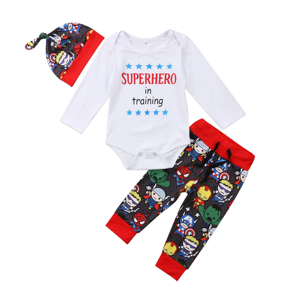 Новинка 3 шт. одежда для маленьких мальчиков и девочек с супергероями комбинезон