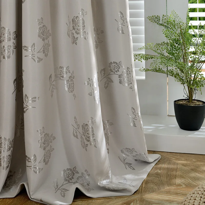 

Custom Rose Floral Jacquard Shading Fabric Curtains Modern Minimalist Style Blackout Curtains for Living Room and Bedroom