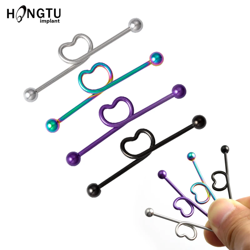 1/4 шт. стальные серьги индустриальные радужные сердца ушной хрящ гвоздики
