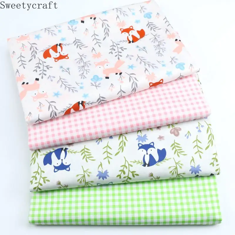 С мультипликационным принтом Лиса лист печатных саржа хлопковая наполовину для