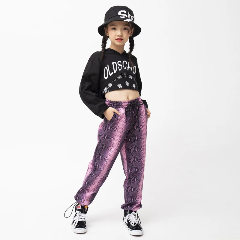 Одежда в стиле хип-хоп для девочек Детский костюм танцев укороченные брюки с
