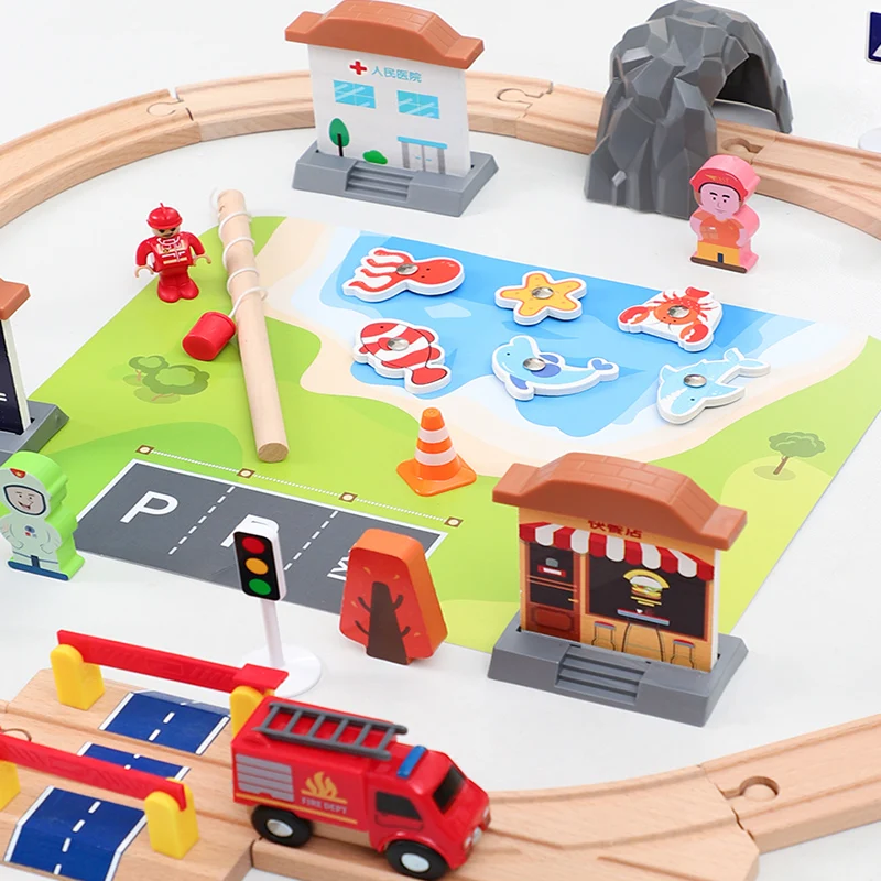 Деревянный Электрический поезд трек игрушечный автомобиль для сборки