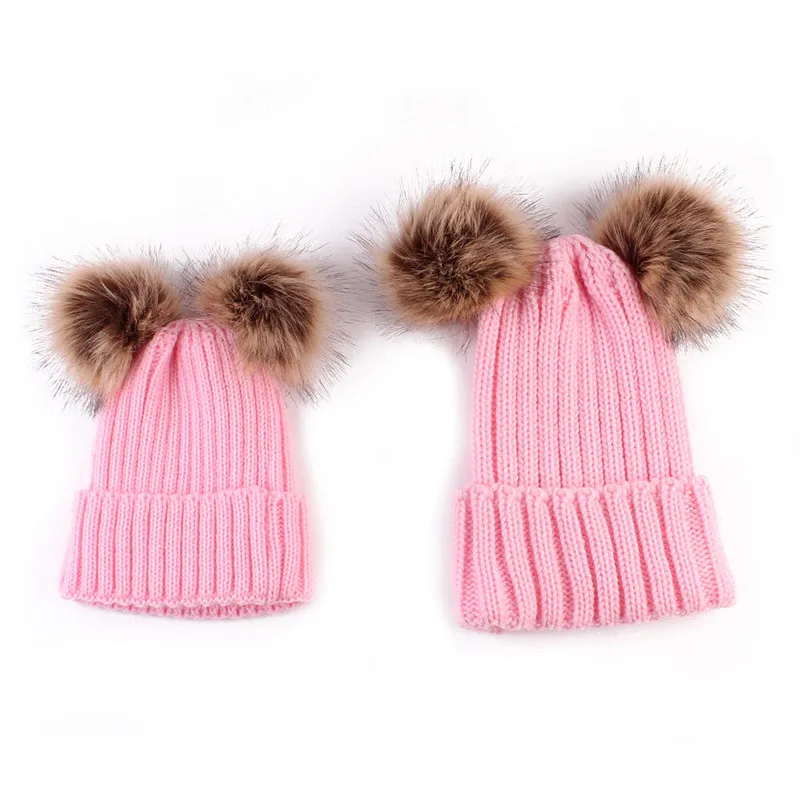 Mommy&ampMe Baby Boys Girls Winter Warm Knit Soft Beanie Hats Mother Adult Children Family Matching Pom pom Fur Ball Caps Hot sale | Детская