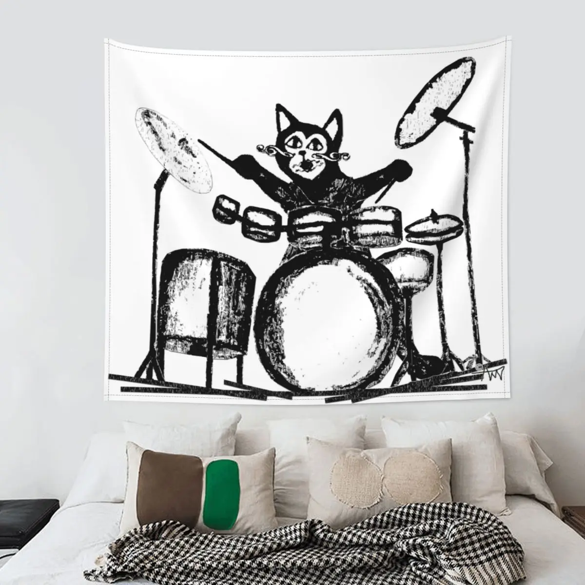 Гобелен в виде барабанной кошки настенное украшение стиле хиппи искусство