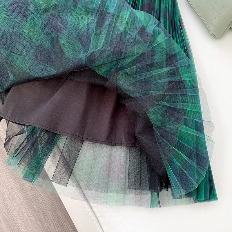 Длинная фатиновая юбка-пачка в клетку женская модная Новая Элегантная