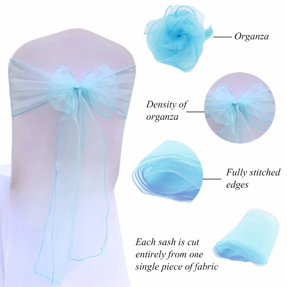 

50pcs/lot Organza Chair Sashes 18cm x 275cm Wedding Chair Knot Decoration For Wedding Party Banquet Event Chairs Bow Cover Decor