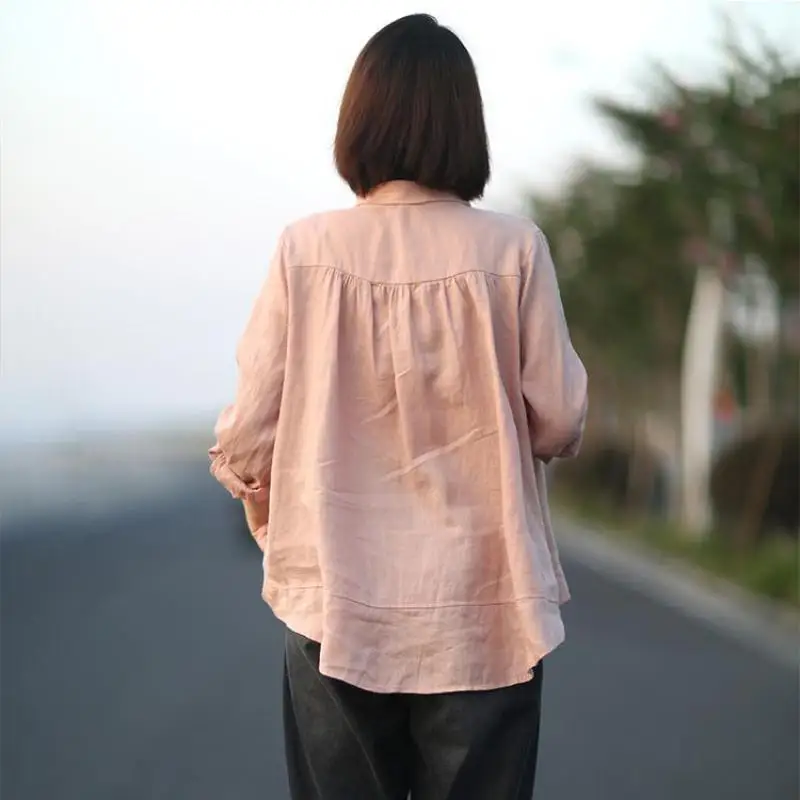 Johnature женские блузки рубашки для отдыха на пуговицах с отложным воротником