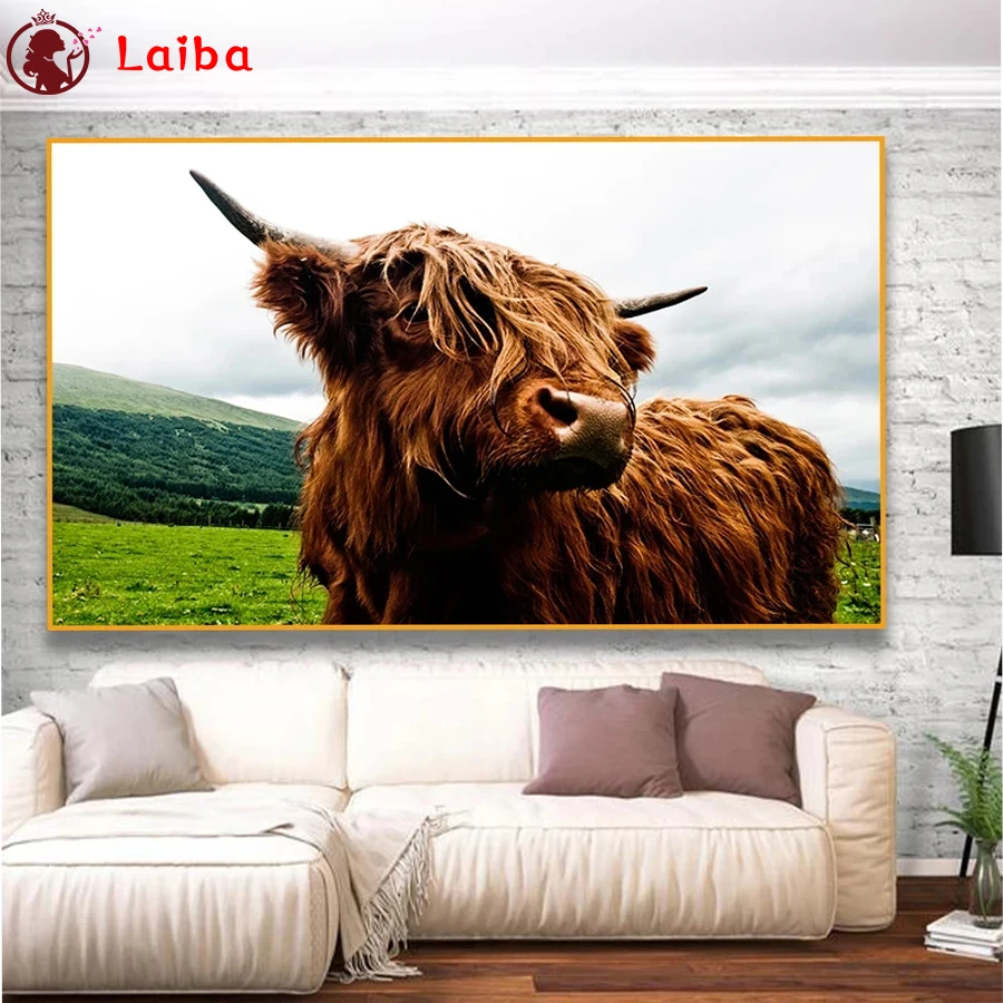 

Diamond Embroidery Modern animal art, highland cattle Full Square round Diamond Mosaic Art Painting Cross Stitch Wall Decor