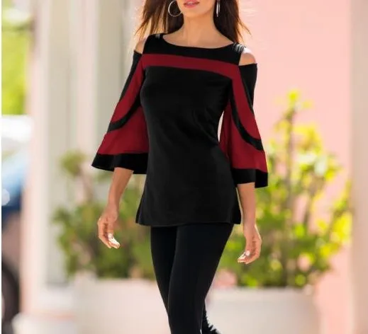 

3 Colors 2021 New Women Flare Sleeve Casual Blouse Female Solid Color Fashionable Spring Shirts Outfits Party Clubwear T Shirt