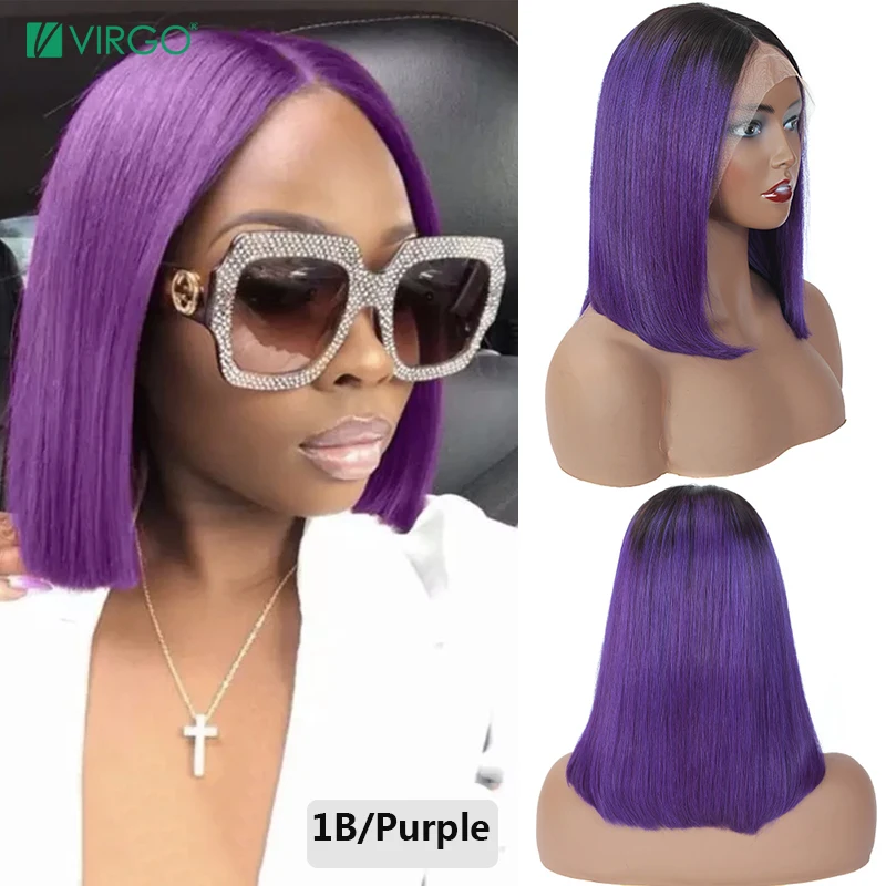 Прямые парики из натуральных волос 13*4 парик Remy 1b 27 розовый 99J синий серый 613|Парик