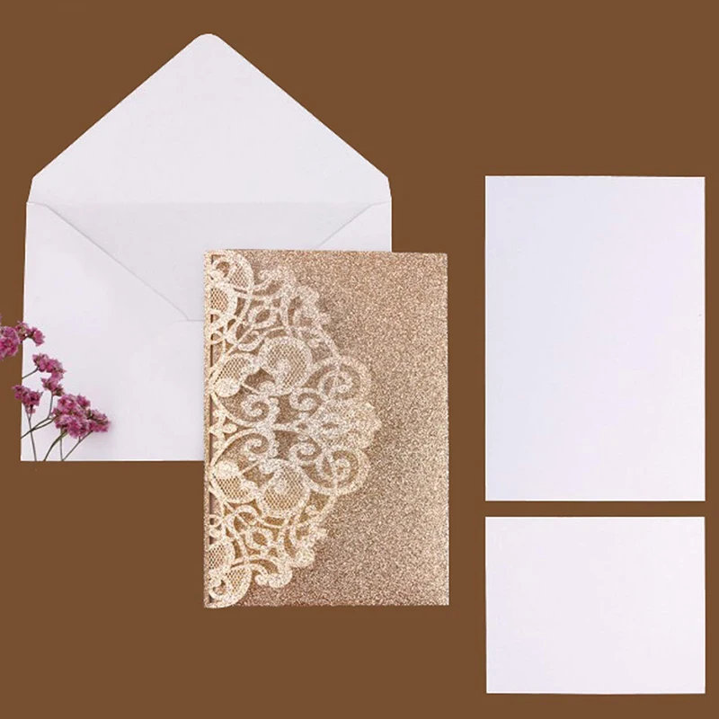 100 шт блестящая бумага лазерная резка свадебные пригласительные открытки для