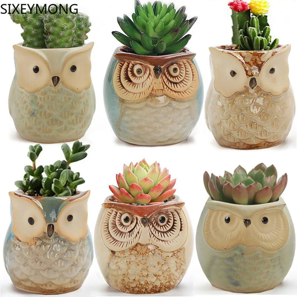 

Owl Animal Thumb Flower Pot Personalized Ceramic Crafts Office Home Decoration