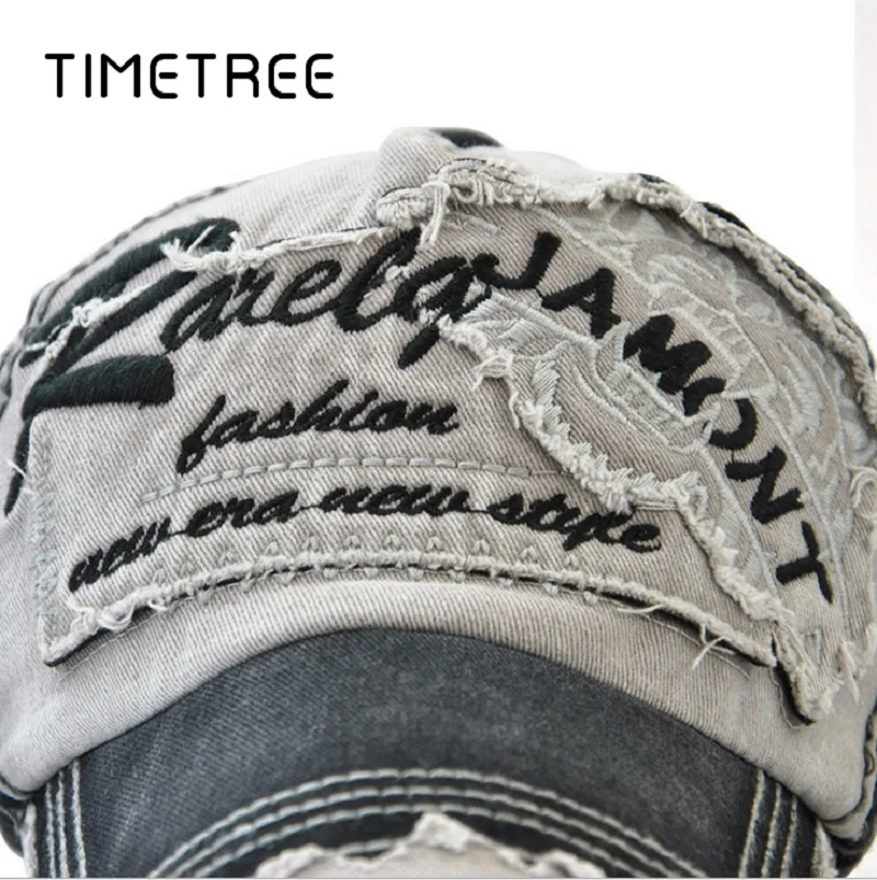 

Vintage Casual Embroidery Washed Denim Hole Trend Baseball Hat Hip Hop Snapback Adjustable Baseball Caps Women Men gorras homme