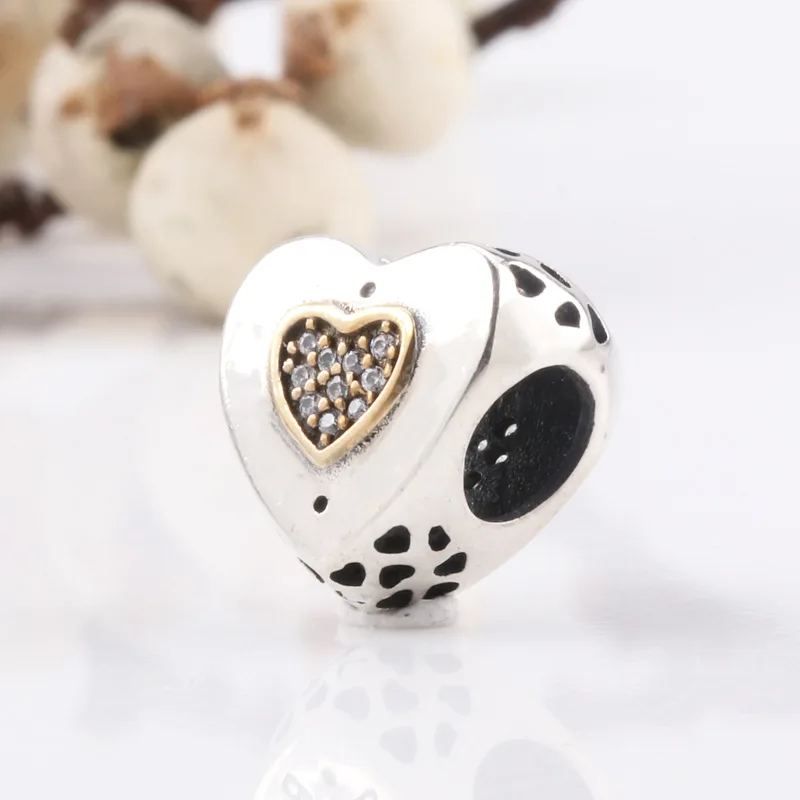 

Claudia S925 Sterling Silver Classic Logo Hollow Heart-shaped Beads Fit Original Charms Bracelet Necklace