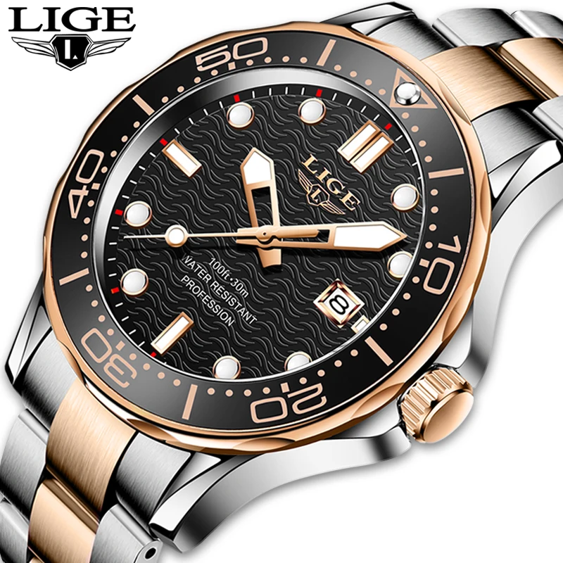 

2021 LIGE Sport Wristwatch For Man Top Brand Stainless Steel Waterproof Clocks Men Watch Military Quartz WristWatch Montre Homme