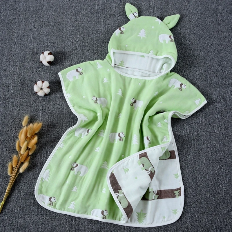 

Baby Bath Towel 6 Layers Cotton Gauze Hooded Kids Cape Poncho Cartoon Printed Breathable Absorbent Infant Blanket