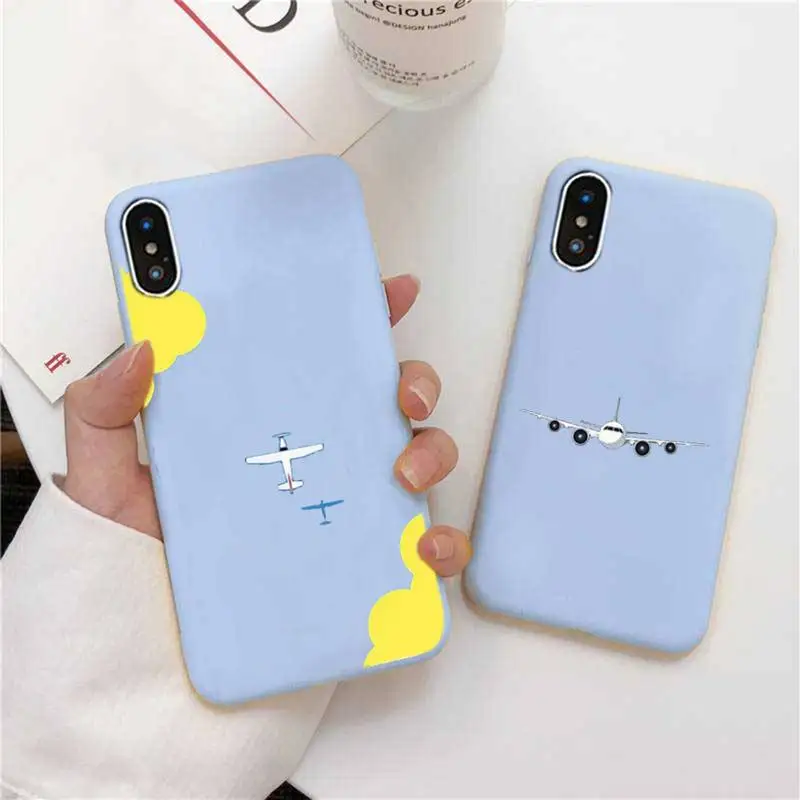 

Airplane Flying Pattern Phone Case For IPhone 6 6s 7 8 Plus X Xs Xr Xsmax 11 12 Pro Promax 12mini Candy Blue Silicone Cover