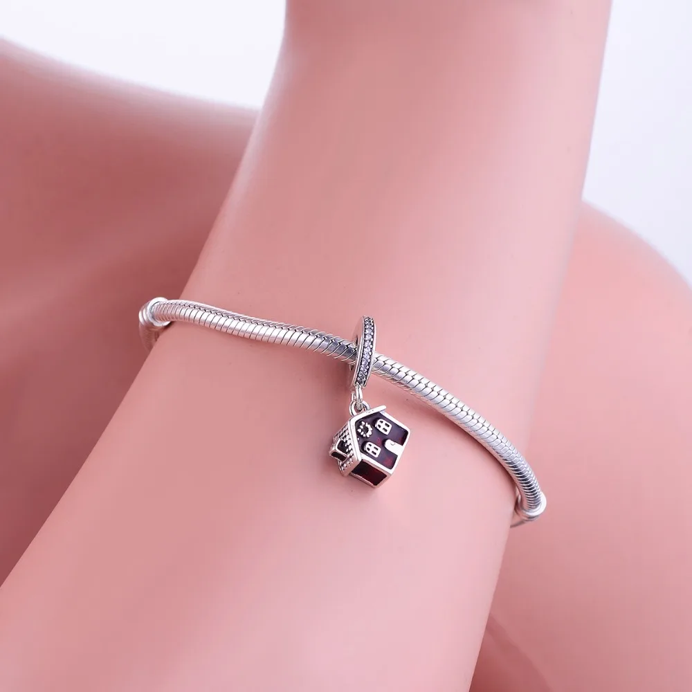 Красная эмаль простой домашний дом Висячие Подвески оригинальный браслет Pulseira