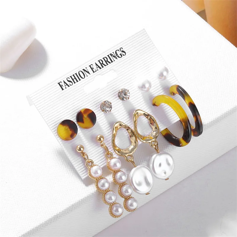 

Acrylic Drop Earrings Set Tassel Pearl Earrings For Women Girl Bohemian Fashion Jewelry 2021 Geometric Hoop Earings