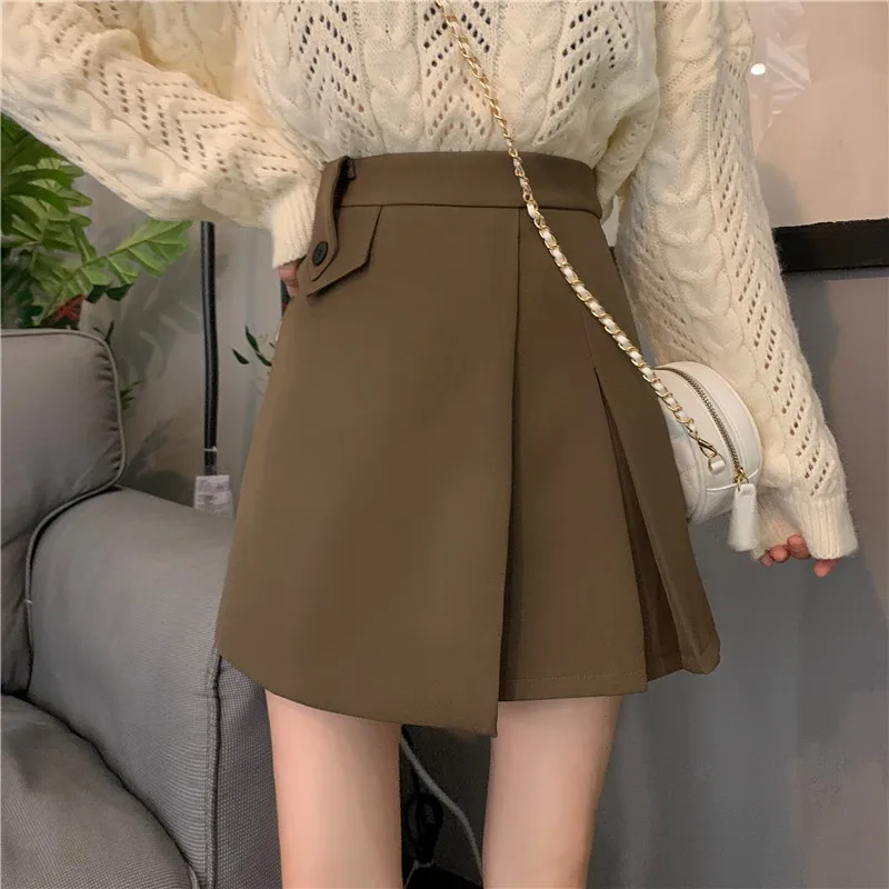 

Новинка зимы ~ 2021, асимметричные юбки со складками, юбка с высокой талией, с неисправной работой гардероба