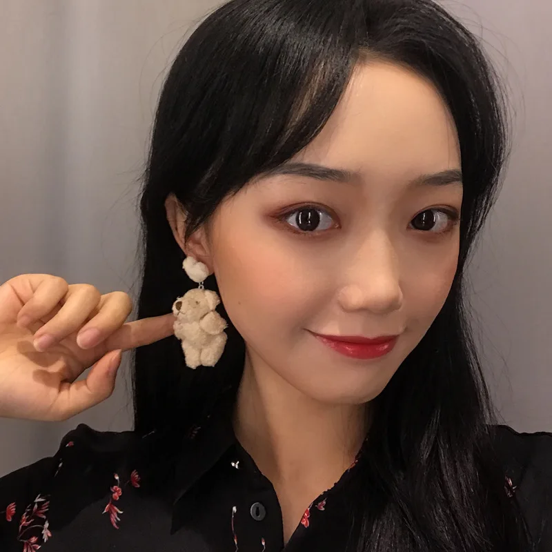 

Cartoon Animal Jewelry Cute Bear Earring Ins Style Sweet Girl Funny Plush Earrings S925 Needle Stud Earrings Q1688